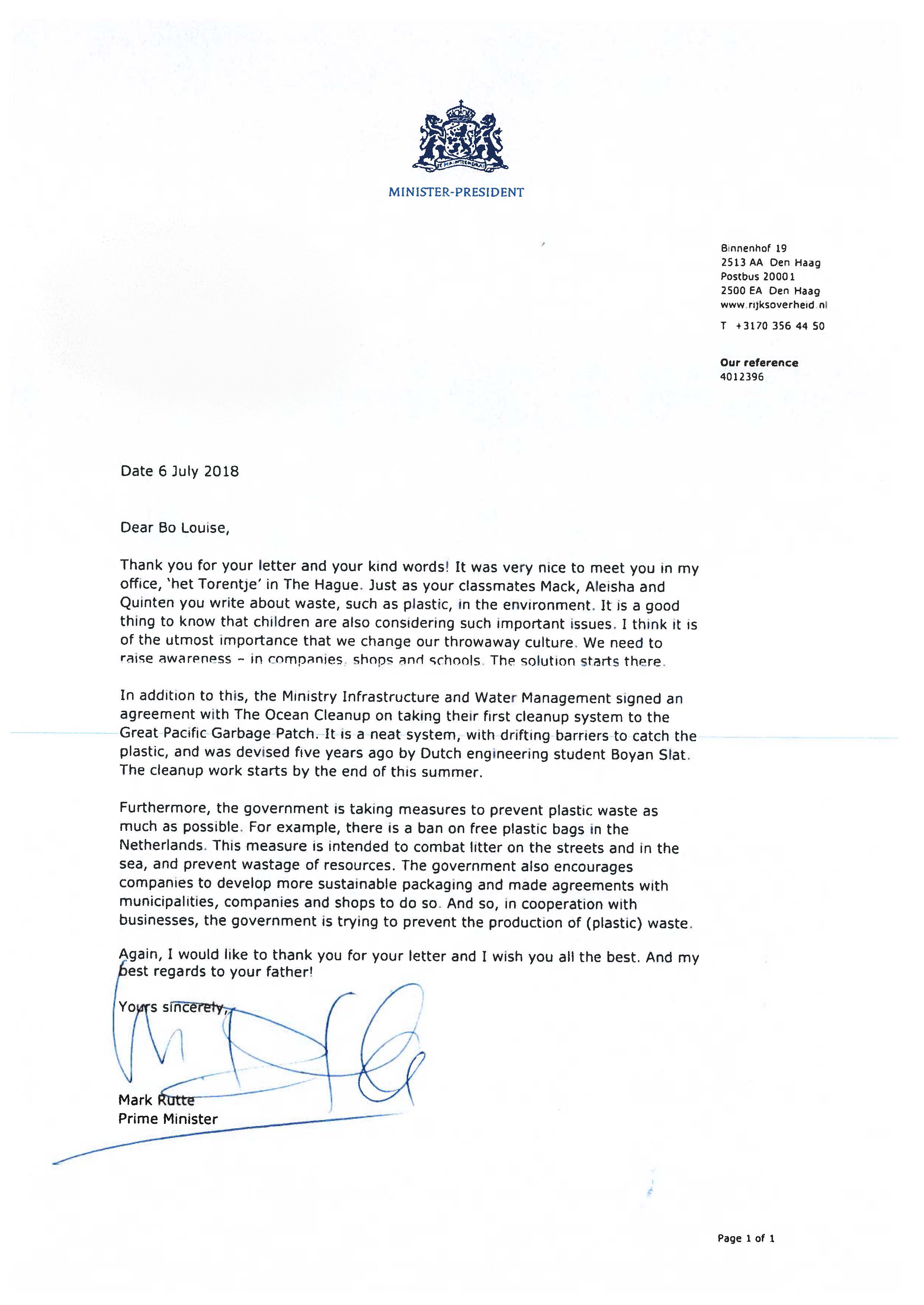 Dutch Prime Minister Responds to Letters from Grade 2 ...